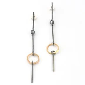Earrings oxidised silver and 18k gold